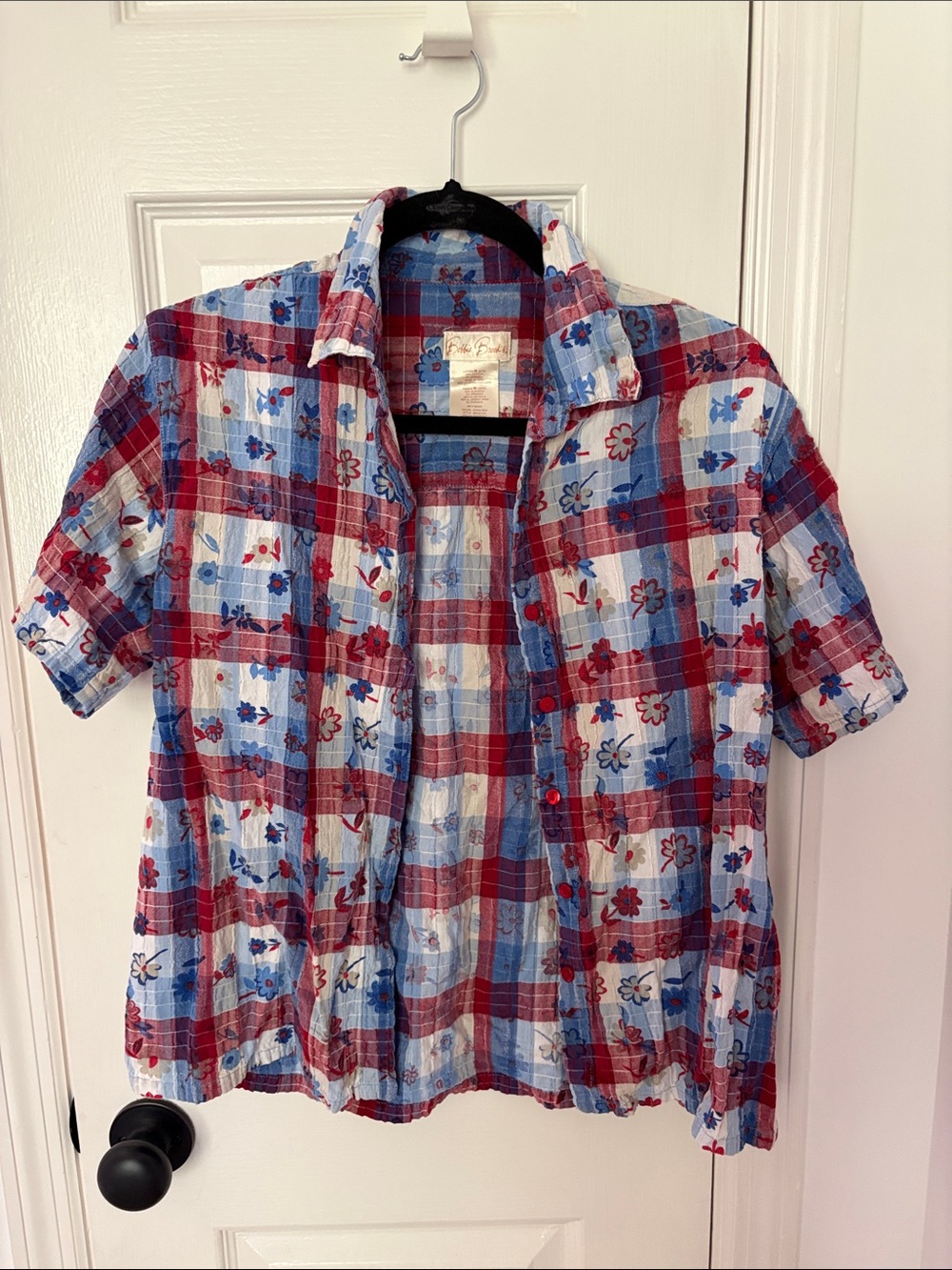 Bobbie Brooks Blue & Red Plaid Short-Sleeve Button-Down Shirt
